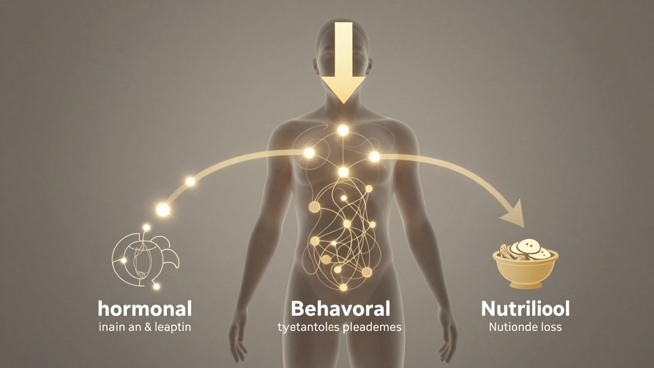 Abstract representation of hormonal, behavioral, and nutritional balance for sustainable weight loss.