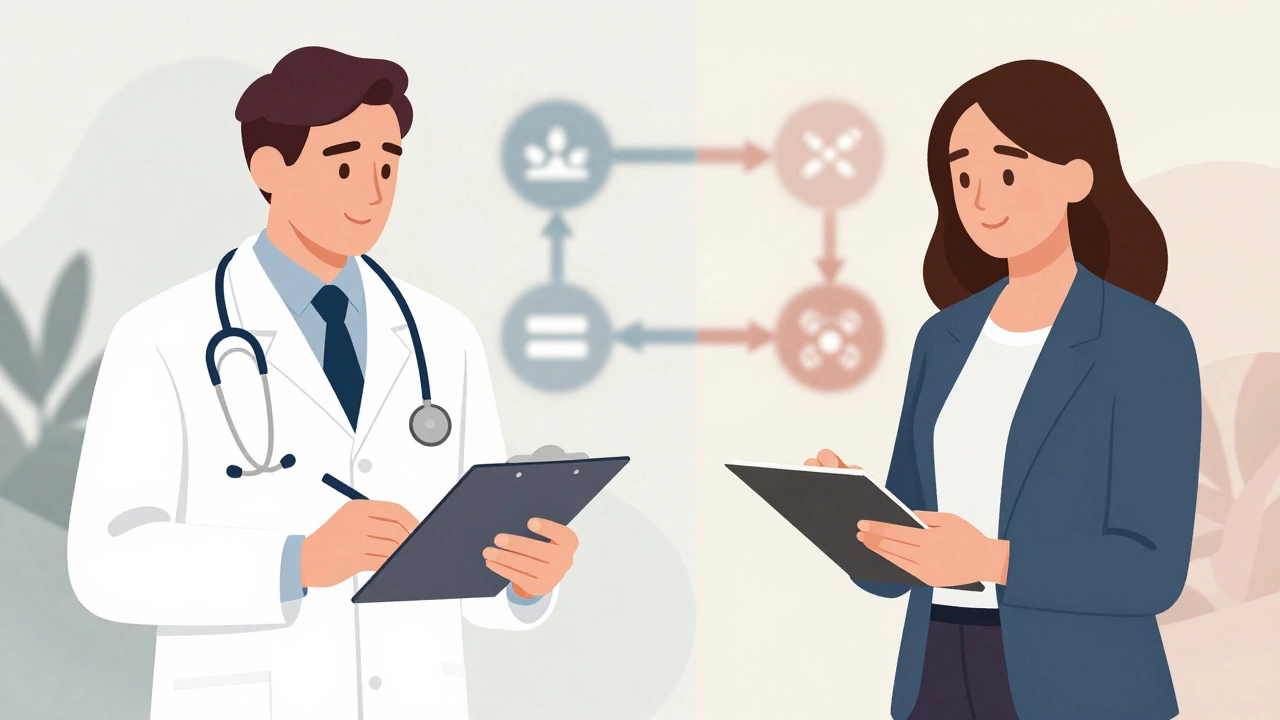 A psychiatrist and licensed social worker side by side, representing different paths in mental health care.