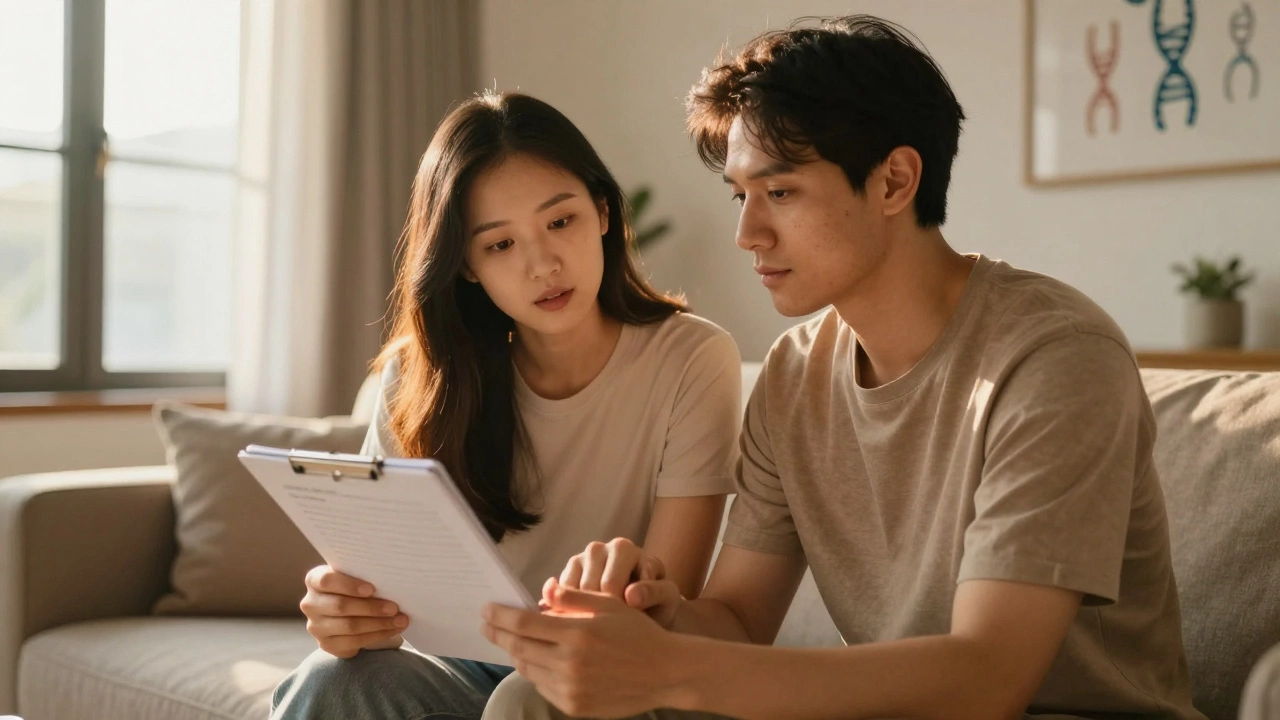 Couple reviewing fertility treatment options together in home setting