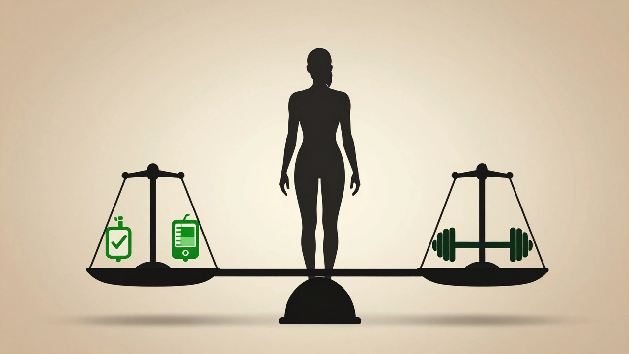 Conceptual art balancing metabolism, muscle, and lifestyle