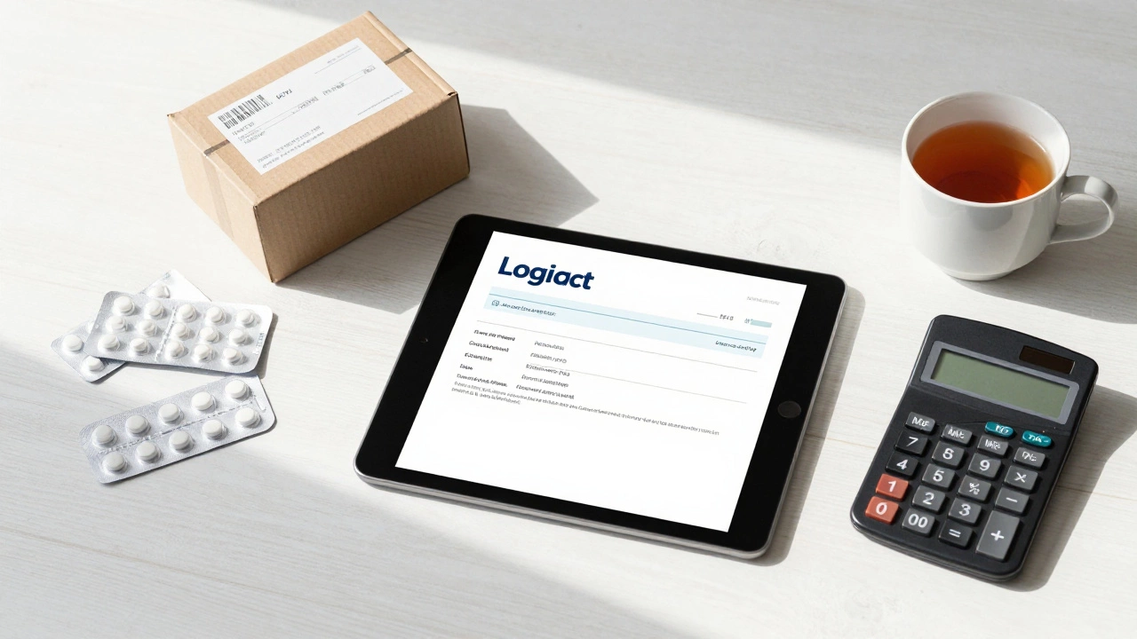 Digital prescription, delivery box, and medication on a desk