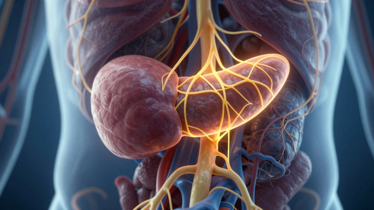 Medical visualization of pancreatic cancer affecting nerves