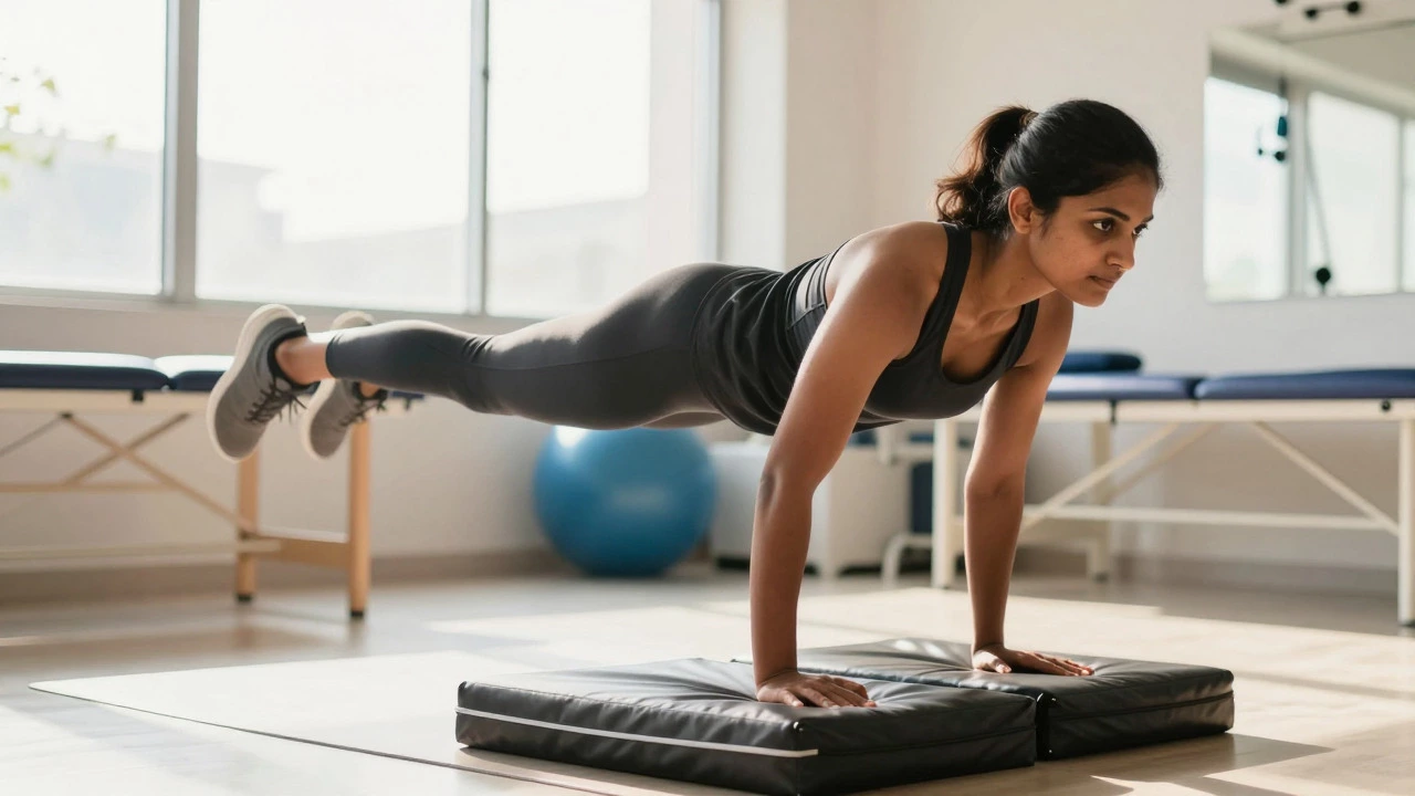 Indian athlete doing balance therapy for ankle injury recovery