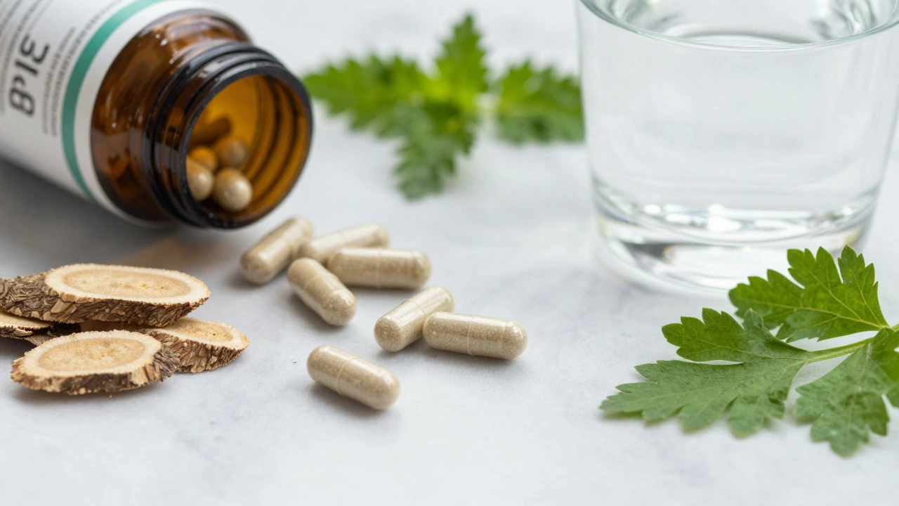 Supplement bottles and herbal ingredients on a table highlighting safe supplementation