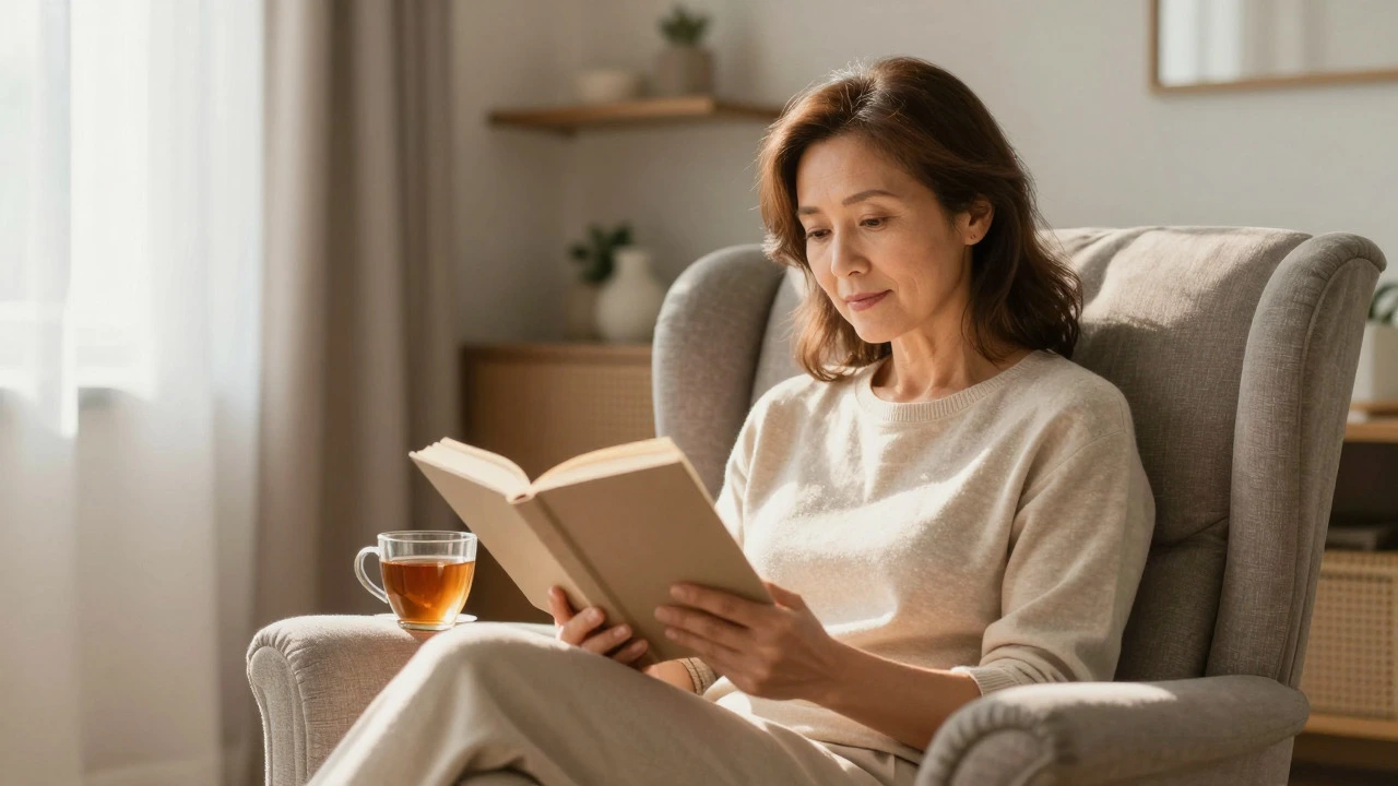 Woman relaxing at home with tea, symbolizing chronic disease management