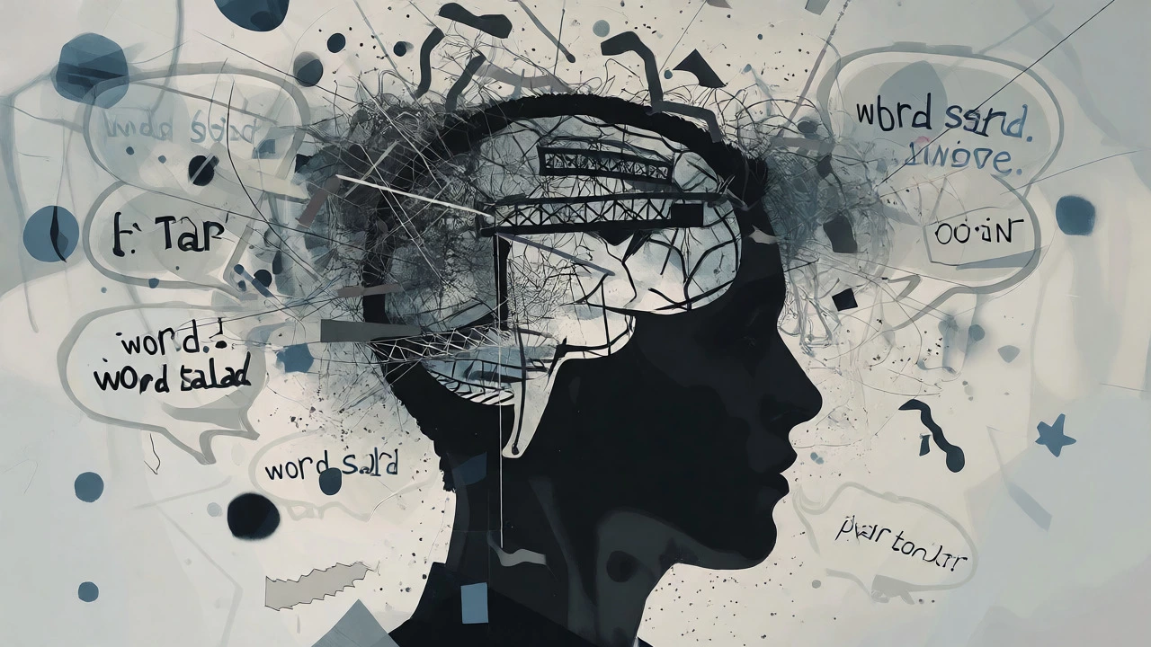 Abstract silhouette illustrating fragmented thoughts and disorganized mental connections.