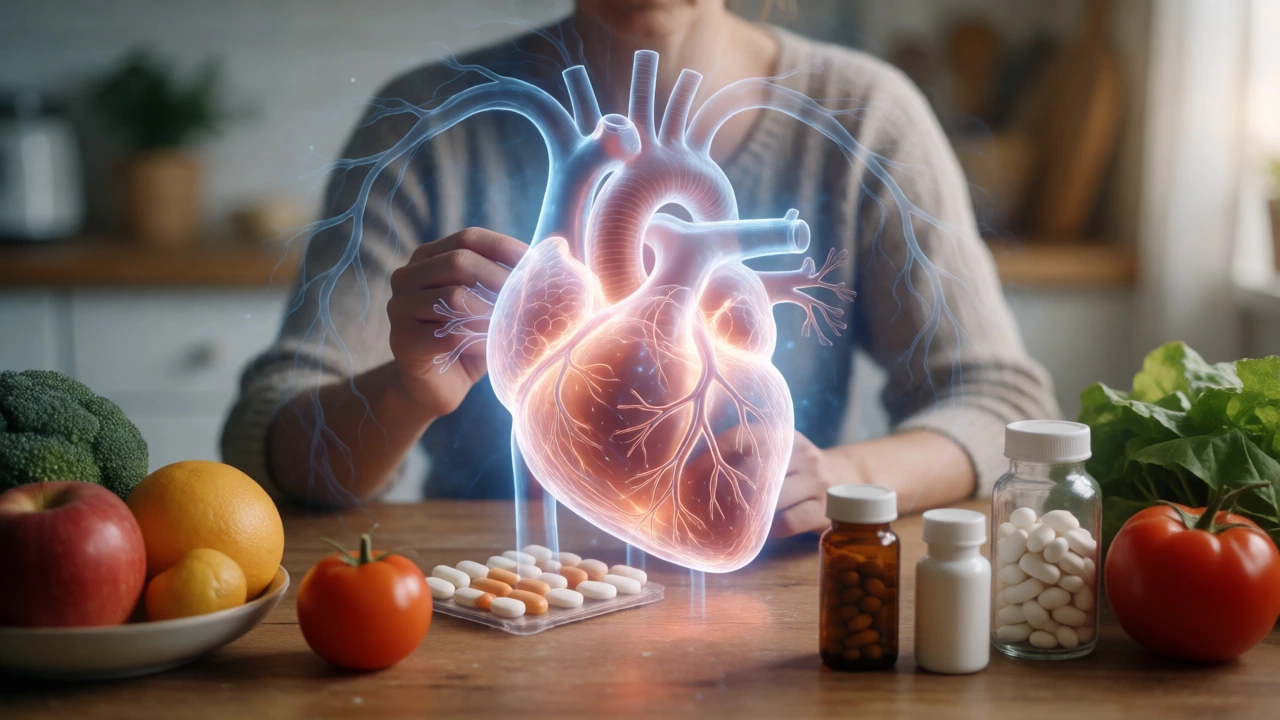 Artistic blend of a glowing heart and daily medication routine