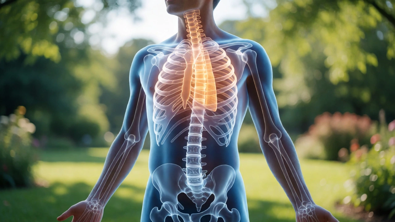 Conceptual view of a healed ribcage glowing warmly, symbolizing life after heart surgery.