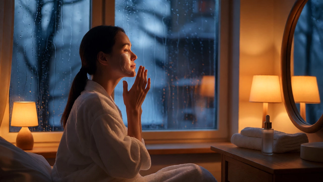 Nighttime skincare ritual with glowing skin